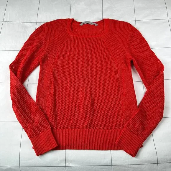 Athleta Sweater Womens Medium Red Mesh Open Knit Nylon Classic Stretch Crew Neck - Picture 2 of 8
